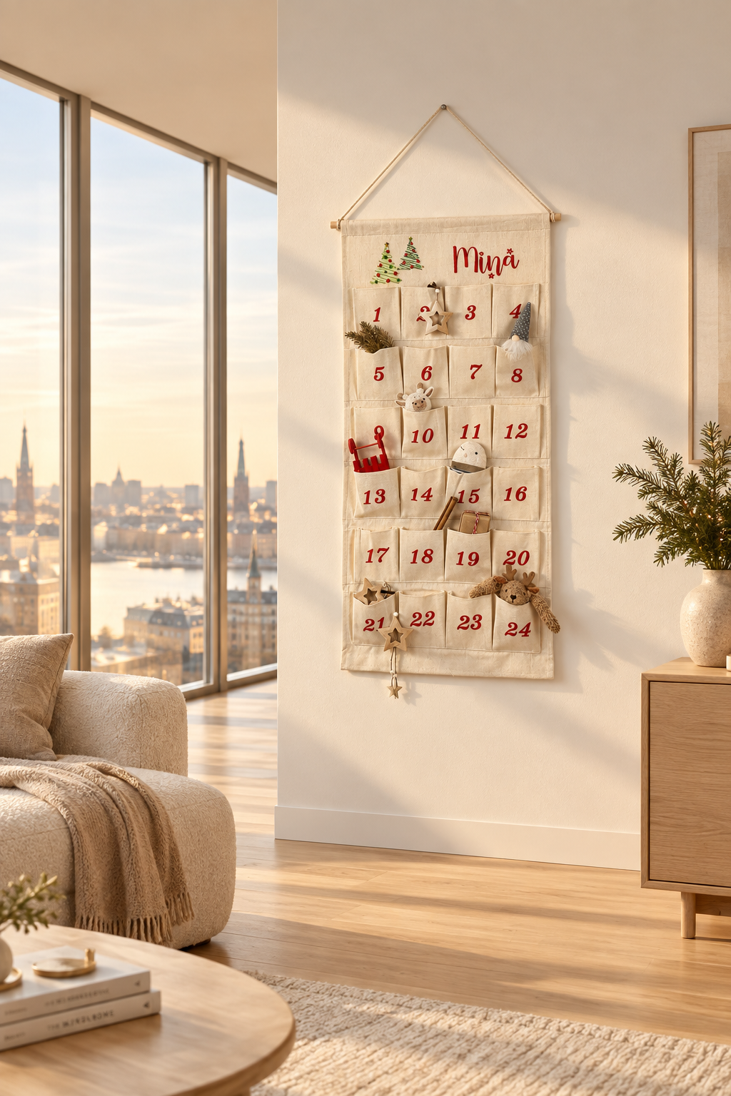 Personalisierter Adventskalender mit Tannenbäumen und Namen