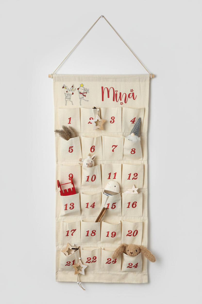🦌 Personalisierter Adventskalender bestickt mit tanzenden Rentieren + WunschName