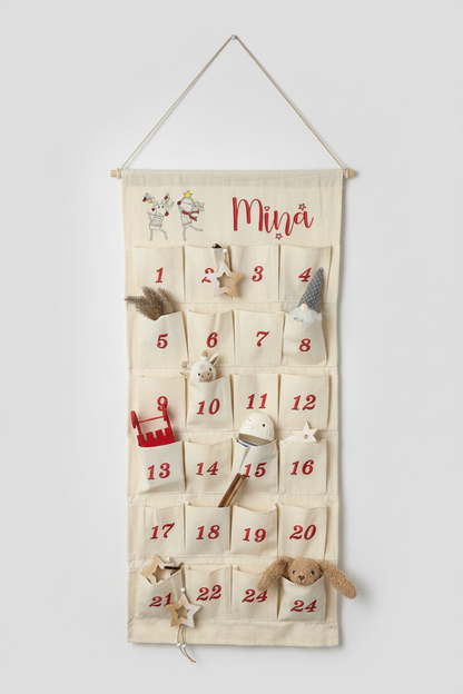 🦌 Personalisierter Adventskalender bestickt mit tanzenden Rentieren + WunschName