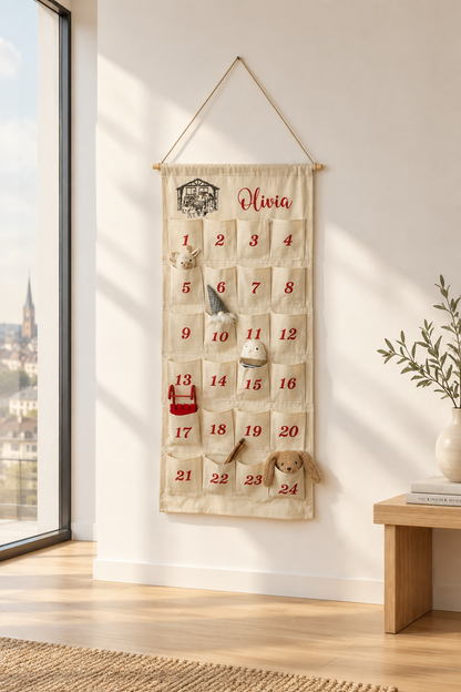 Personalisierter Adventskalender mit Krippe und Namen