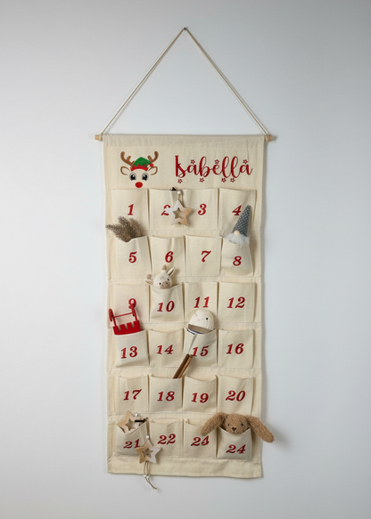 💫 Personalisierter Adventskalender Kinder bestickt mit Motiv Rentier und WunschNamen