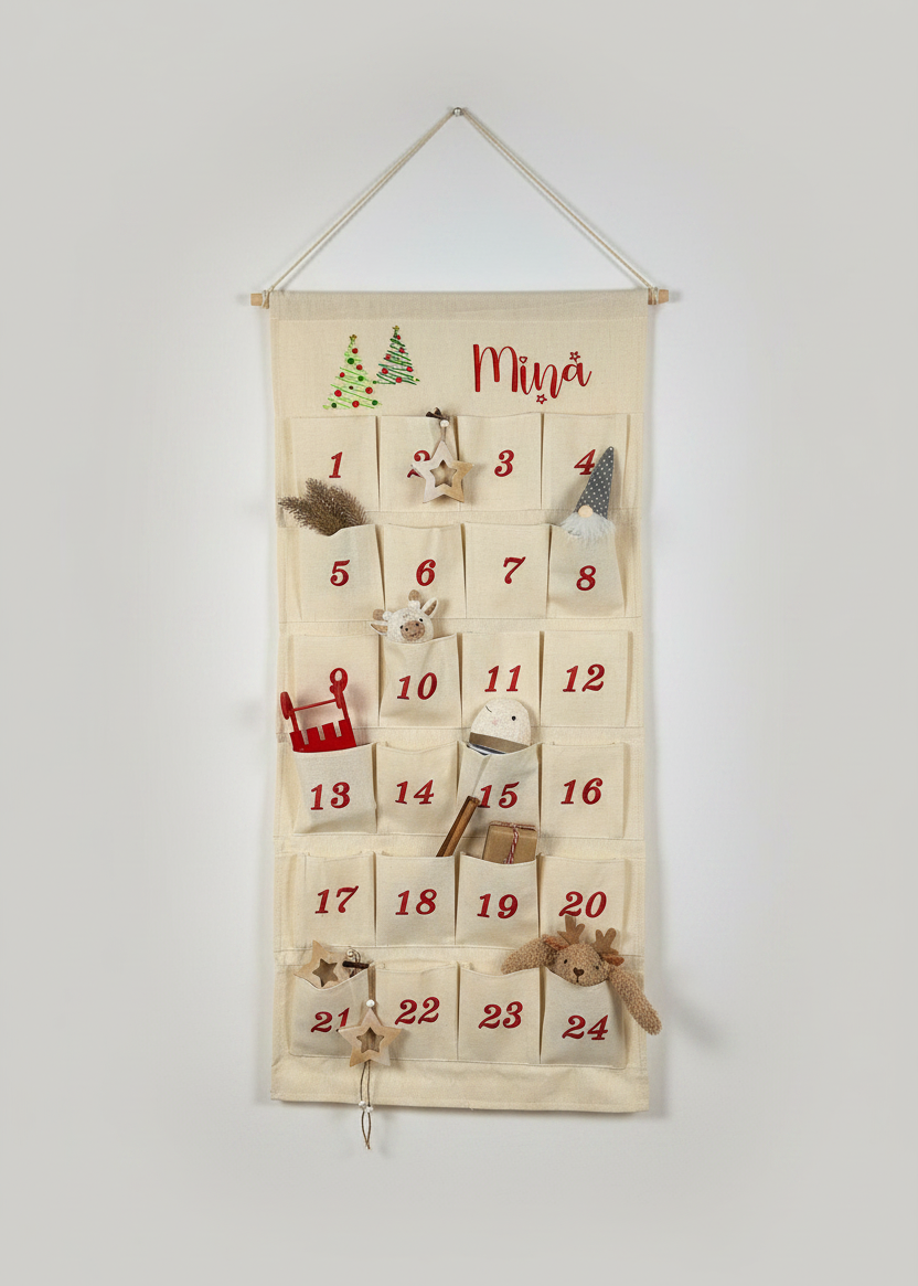 🎄 Personalisierter Adventskalender bestickt mit Tannenbäumen + WunschName