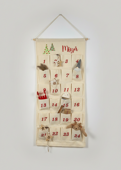 🎄 Personalisierter Adventskalender bestickt mit Tannenbäumen + WunschName