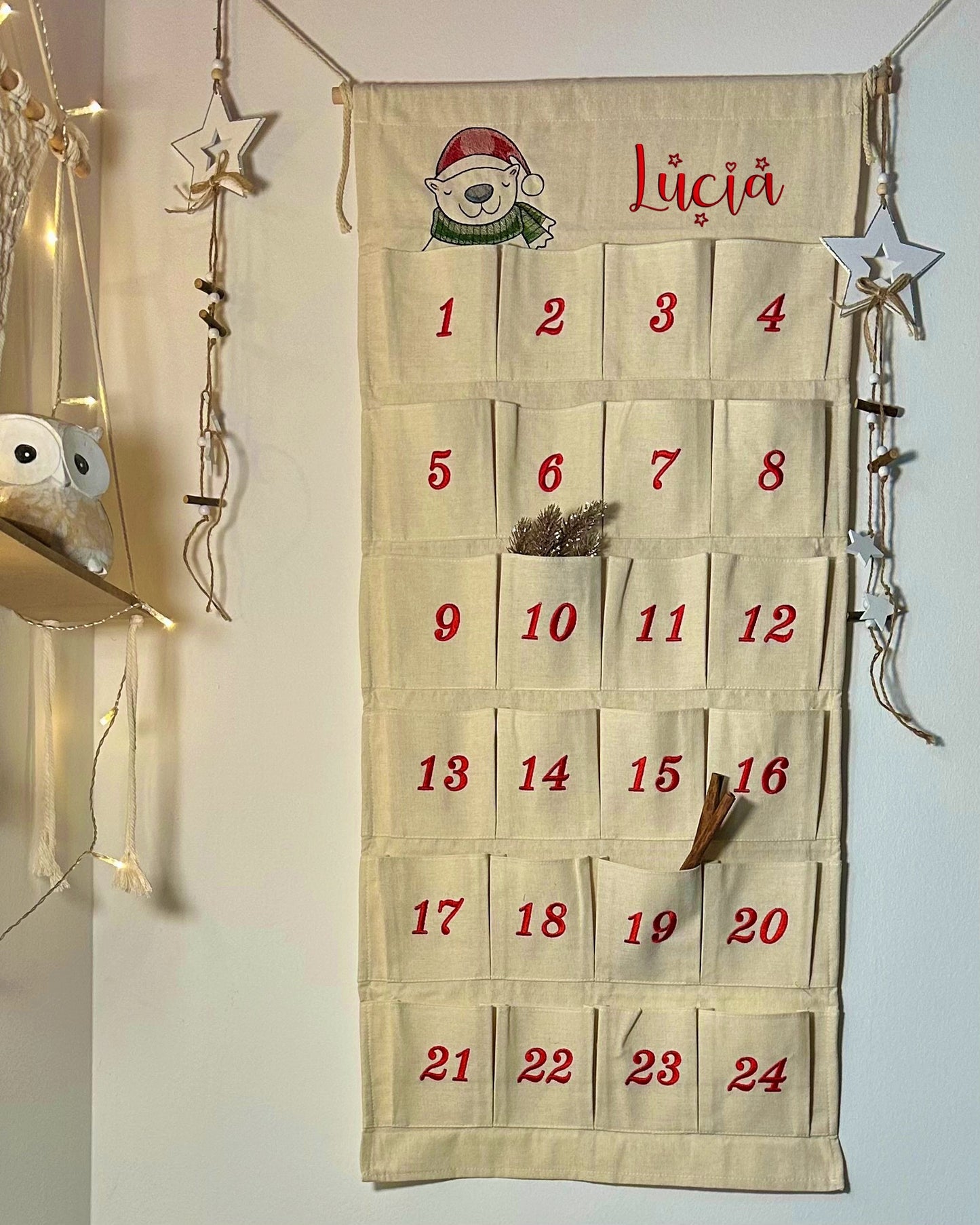 🐻‍❄️ Personalisierter Adventskalender Kinder bestickt mit Motiv Eisbär und WunschNamen