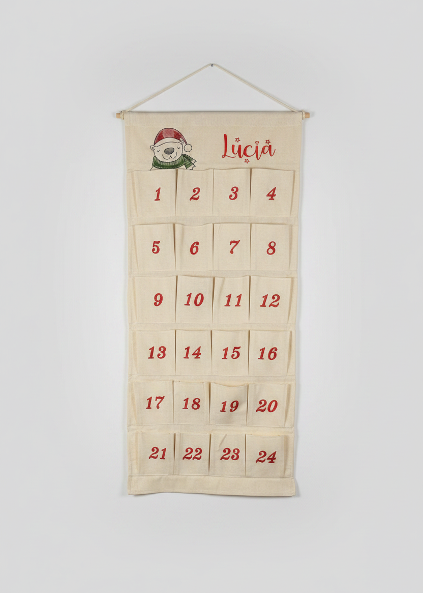 🐻‍❄️ Personalisierter Adventskalender Kinder bestickt mit Motiv Eisbär und WunschNamen