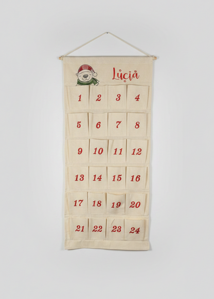 🐻‍❄️ Personalisierter Adventskalender Kinder bestickt mit Motiv Eisbär und WunschNamen