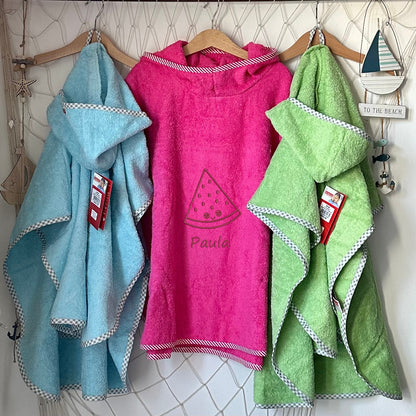 Badeponcho "Freche Früchtchen", mit Ziereinband in tollen Sommerfarben 💚🩷🩵