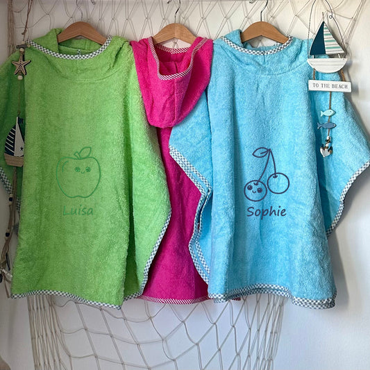 Badeponcho "Freche Früchtchen", mit Ziereinband in tollen Sommerfarben 💚🩷🩵