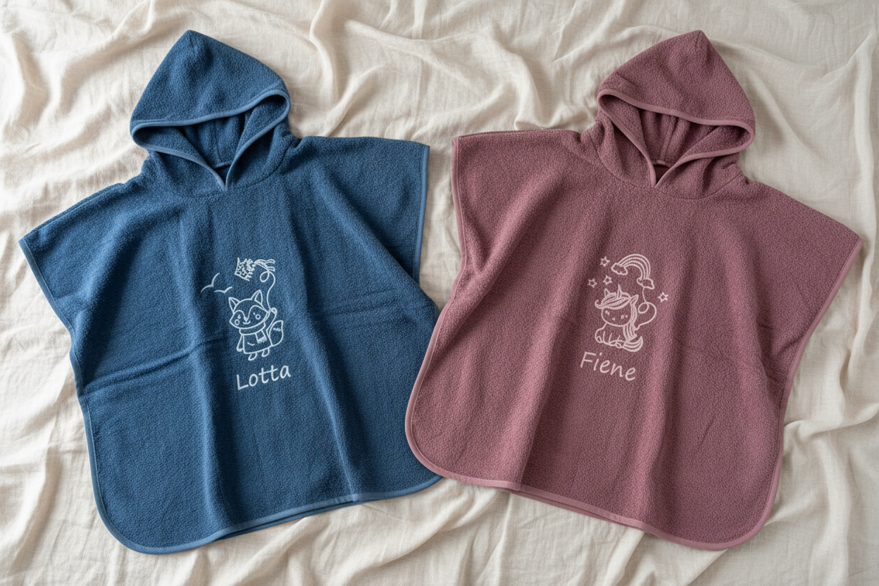 Badeponcho in 2 Größen personalisierbar mit Stickmotiv + Wunschname