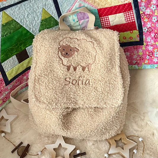 Rucksack Boucle bestickt mit Tiermotiv + Name