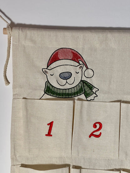 🐻‍❄️ Personalisierter Adventskalender Kinder bestickt mit Motiv Eisbär und WunschNamen