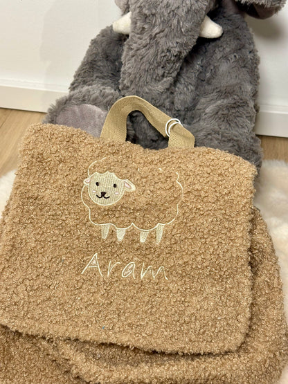 Rucksack Boucle bestickt mit Tiermotiv + Name