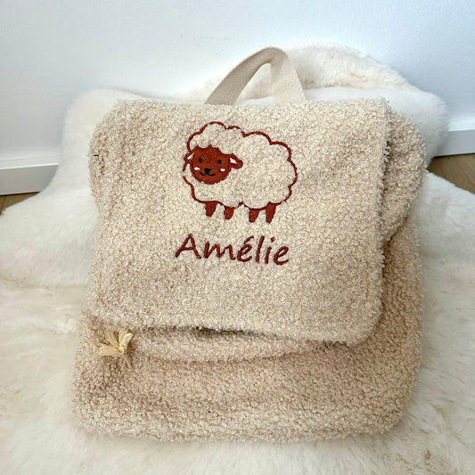 Rucksack Boucle bestickt mit Tiermotiv + Name