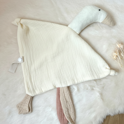 Personalisiertes Schnuffeltuch mit Namen - Gans aus Musselin | Baby Geschenk zur Geburt
