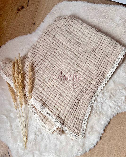 Personalisierte Musselin Babydecke mit Namen