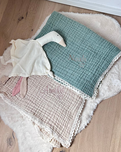 Personalisierte Musselin Babydecke mit Namen