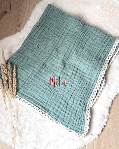 Personalisierte Musselin Babydecke mit Namen