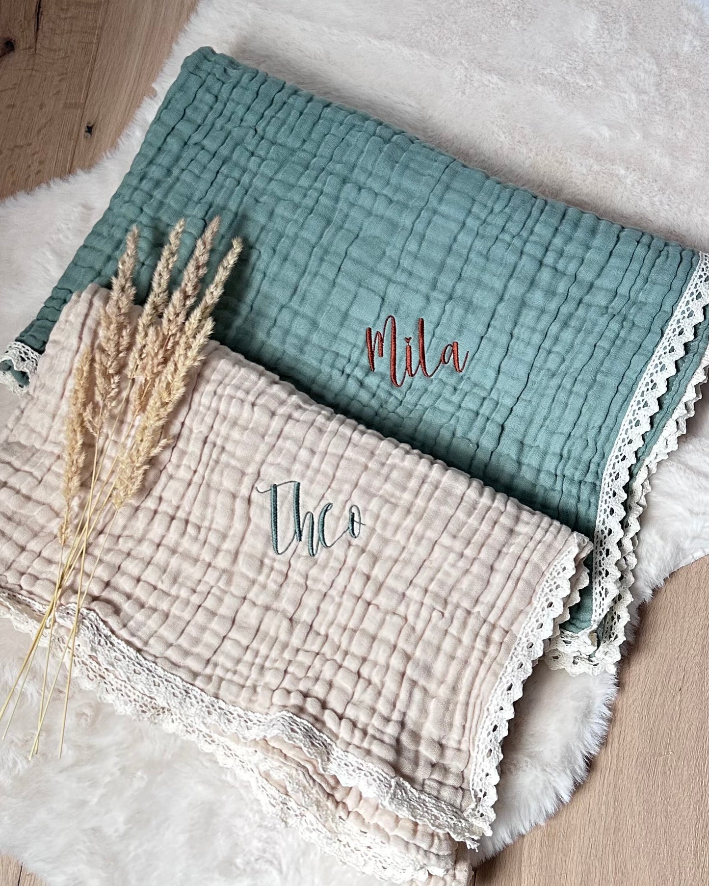 Personalisierte Musselin Babydecke mit Namen