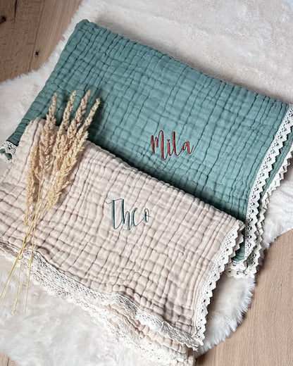 Personalisierte Musselin Babydecke mit Namen