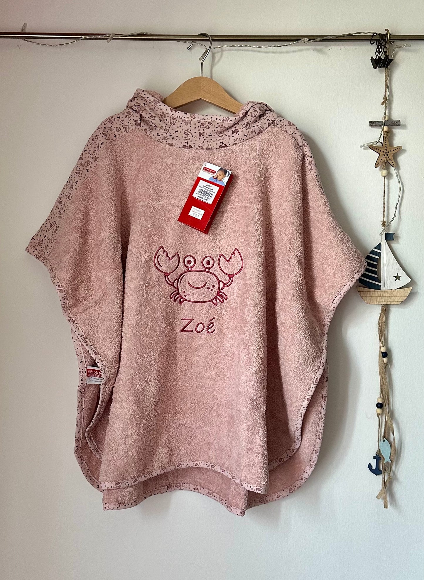 Badeponcho mit bedruckter Kapuze personalisierbar mit Stickmotiv + Wunschname