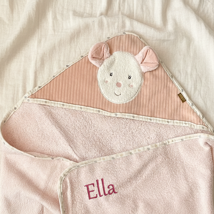 Kapuzenbadetuch Maus personalisiert
