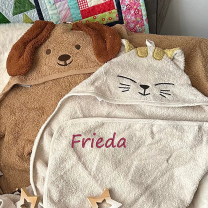 Kapuzenbadetuch Hund oder Katze personalisiert mit Namen