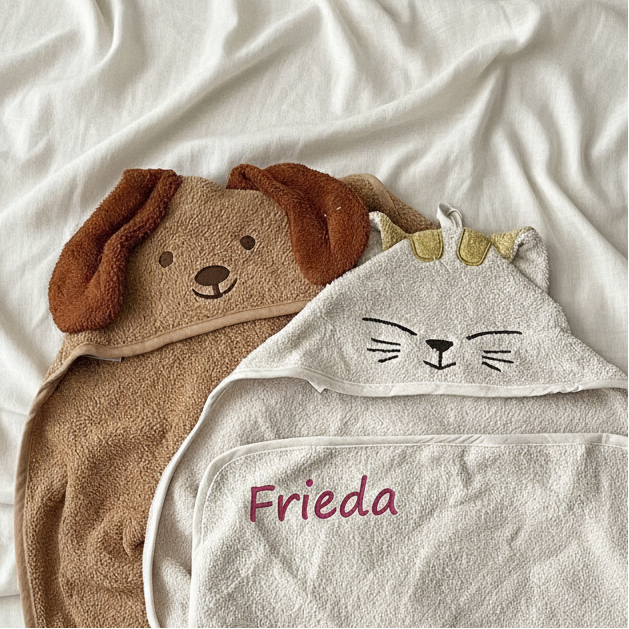 Kapuzenbadetuch Hund oder Katze personalisiert mit Namen
