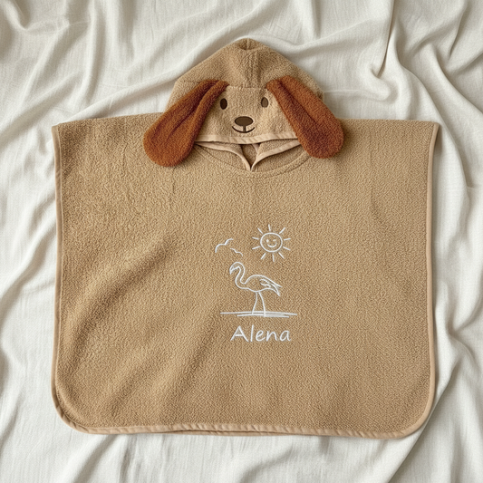 Kapuzen-Badeponcho mit Katzen-/Hunde-Gesicht personalisiert