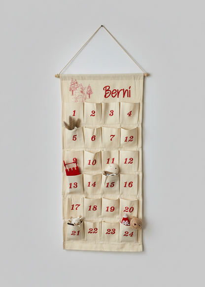 ⭐️ Personalisierter Adventskalender bestickt mit süssen vintage Motiven: Rudolf, Tannenbaum, Weihnachtsmann oder Zuckerhaus
