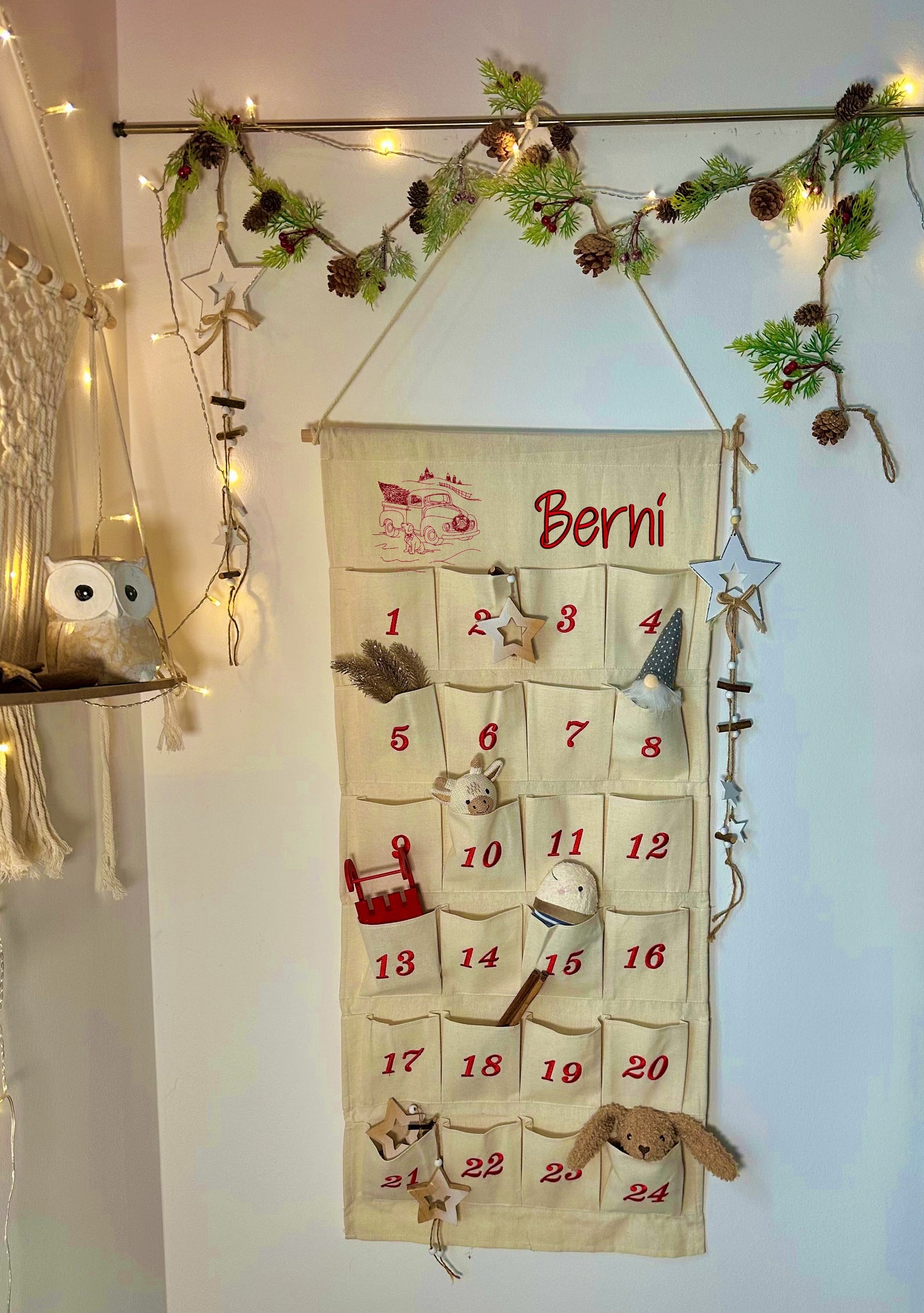 🛻 Personalisierter Adventskalender bestickt mit Motiv Retro Truck + WunschName