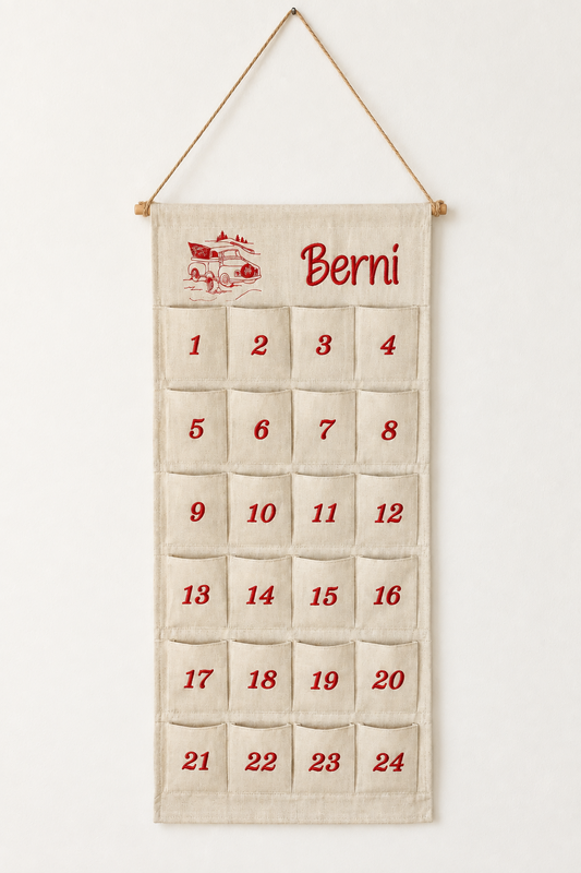 🛻 Personalisierter Adventskalender bestickt mit Motiv Retro Truck + WunschName