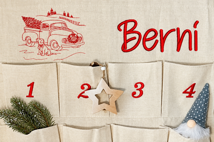 Personalisierter Adventskalender mit Retro-Truck und Namen